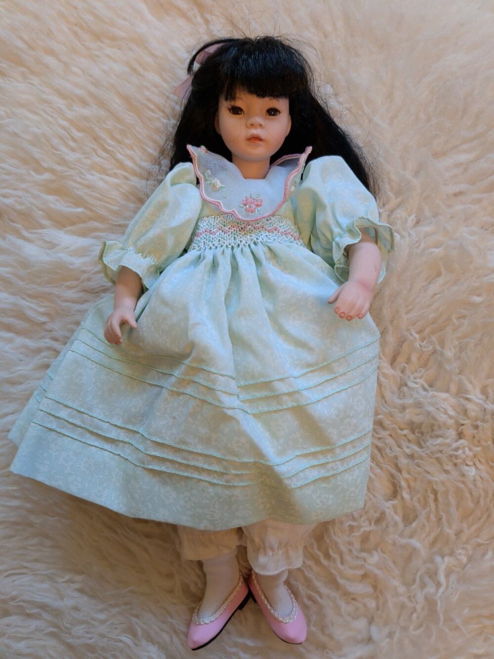 Pauline Bjonness-Jacobsen Nikki Porcelain Collector Doll Black Hair Green Dress